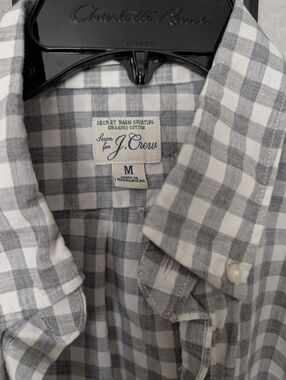 J. Crew Men's Gray and White Check Button-Down Shirt